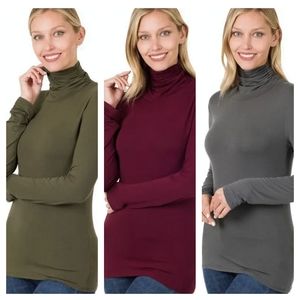 Zenana Luxe Rayon Mock Neck Buttery Soft Stretchy Top 3 Color Choices
